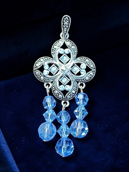 925 Sterling Silver Jewelry - Sterling Silver Blue Crystal Pendant